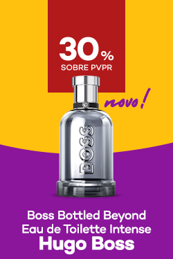 Novidade Boss Bottled Beyond Eau de Toilette Intense da marca hugo boss com destaque promocional de 30% obre pre&ccedil;o de Venda ao P&uacute;blico Recomendado